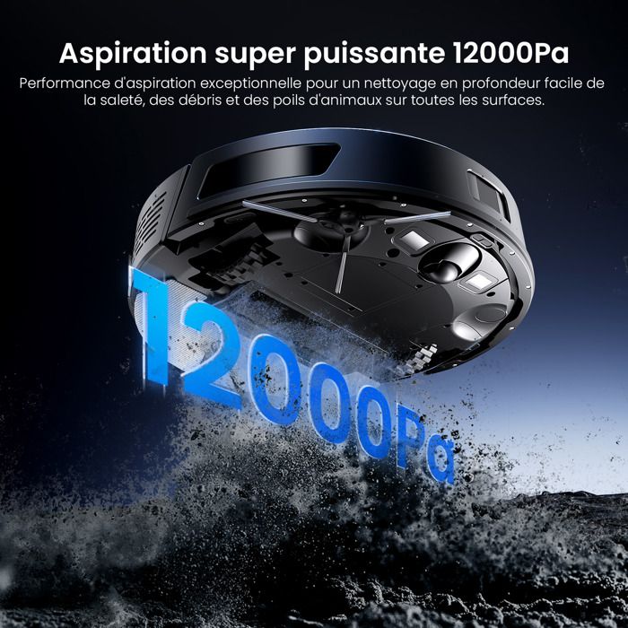 PROSCENIC Q8 Max- Aspirateur Robot Laveur 3 en 1 -Station Auto-Vidage 4L-12000 Pa -Navigation LiDAR -Idéal Poils d'Animaux -Connecté