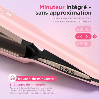 Fer à Onduler Deep Waves 25 mm Mermaid Waves, PARWIN PRO BEAUTY Fer à Boucler Double Cylindre Beach Waves, bleu de Prusse