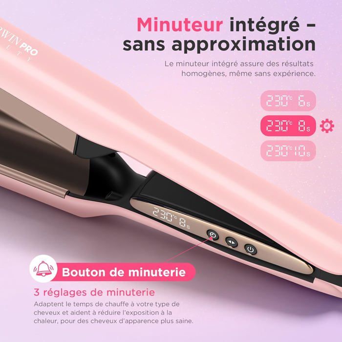 Fer à Onduler Deep Waves 25 mm Mermaid Waves, PARWIN PRO BEAUTY Fer à Boucler Double Cylindre Beach Waves, bleu de Prusse