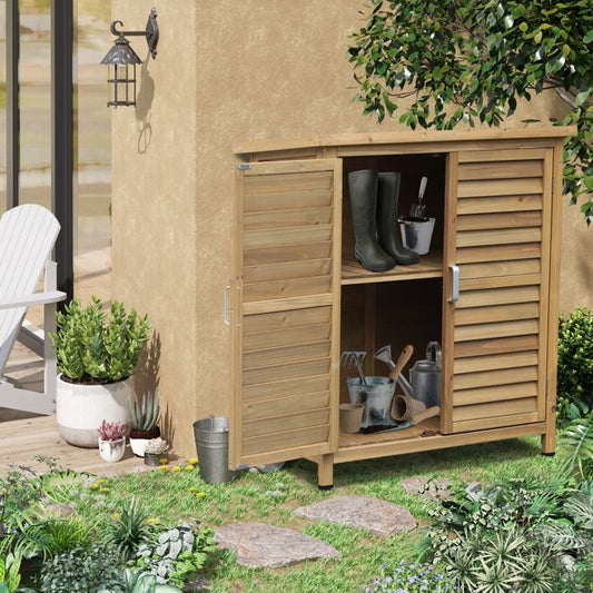 Armoire de jardin - Outsunny - abri remise outils sur pied étagère portes persiennes toit bitumé - bois - 87x46,5x96,5cm - jaune