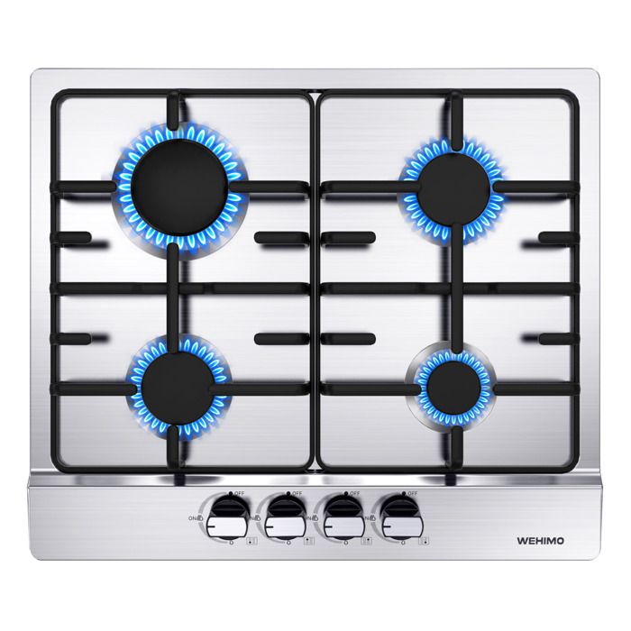 Plaque de Cuisson Gaz - WEHIMO - 5 Feux - Inox - Encastrable - 76x50 cm