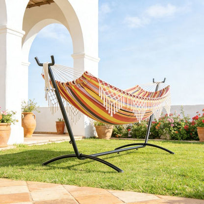 Mondeer Hamac Bohème Double Extérieur sur Pied avec Support | Charge Max 200kg | Cadre Fer Réglable + Sac de Transport | Rouge