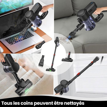 Aspirateur Balai Sans Fil Lamzien V8 - 30000PA/40min - HEPA Filtration Efficace -silencieux - léger - Lumière Verte