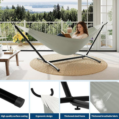 Hamac Double avec Support - 450 lbs, Toile Coton & Coussin Amovible - Pour Jardin, Intérieur/Extérieur, Vert
