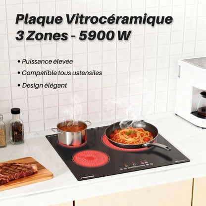 Plaque de Cuisson Vitrocéramique FIREGAS - 4 zones 7200W - L59 x P52 cm - Noir