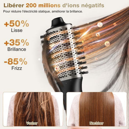Brosse soufflante haute vitesse - MCURO - 6 en 1 1500W - 3 Vitesses & 3 Températures - Thermostat intelligent - Soin Cheveux - Gris
