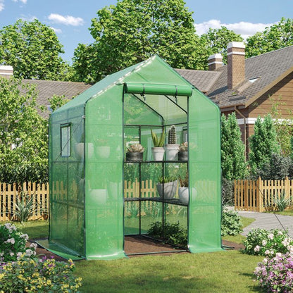 Serre de Jardin avec 10 Étagères, Abri pour Plantes, avec Porte Enroulable, Fenêtre, Fermeture Éclair,  145 x 141 x 198 cm,Vert