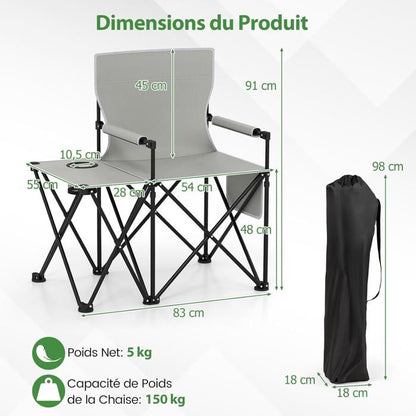 Lot de 2 Chaises de Jardin Extérieur Pliable COSTWAY, Cadre Léger en Aluminium, Dossier Réglable en 4 Positions, Sac Isotherme