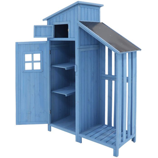 Abri de jardin - remise pour outils -124x46x174cm - Toit Imperméable et durable - Bois de qualité - bleu
