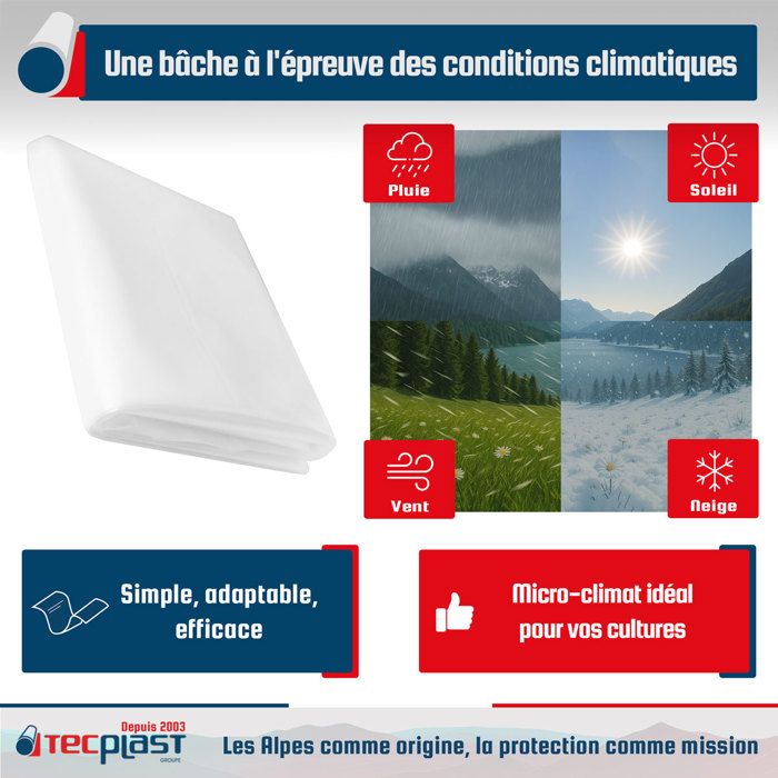 TECPLAST Bâche Serre 6x14 m 200SE - Film plastique transparent pour serre de jardin - Haute Performance - Made in France
