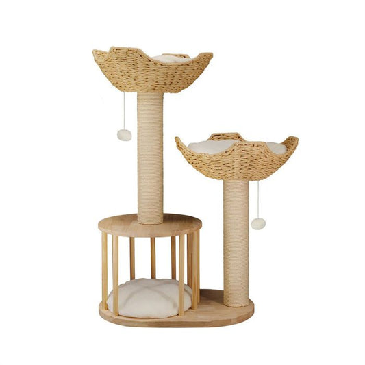 Arbre à Chat Hauteur 99 cm - BingoPaw - Centre d'activités pour Chats avec Griffoir en Sisal - 2 Plateformes avec 1 Niche