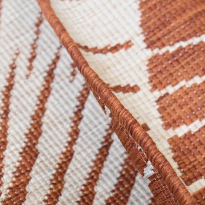 Tapis rond d'extérieur, kilim reversible Ø120cm LYN2 B ROND REVERSIBLE orange et crème