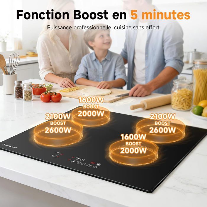 Table de cuisson 3 foyers AMZCHEF 9 niveaux de puissance 7400W avec 3 boosters Encastrable