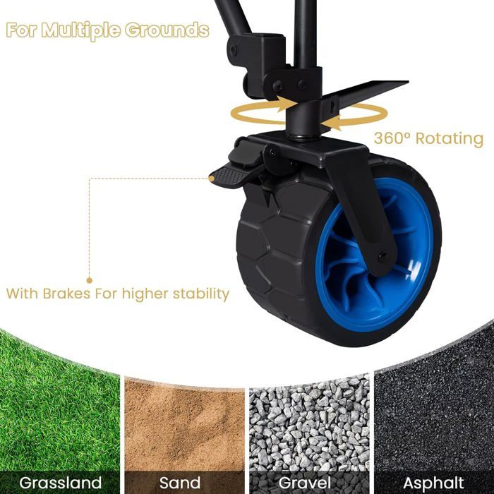 WOLTU Chariot de Jardin avec Plateau Amovible, Roues larges, Charge 120kg, Chariot Plage, Tissu Oxford+Acier, Noir+Blue W0UETT0104