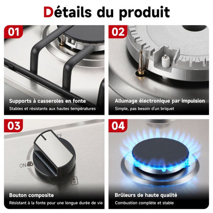 Plaque de Cuisson Gaz - WEHIMO - 4 Feux - Inox - Encastrable - L59 x P51 cm