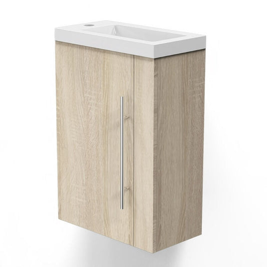 Acezanble Meuble Lave-Mains Moderne à Suspendre avec lavabo, Meuble de Rangement avec Une Porte et 2 étagères 440 mm / Naturel