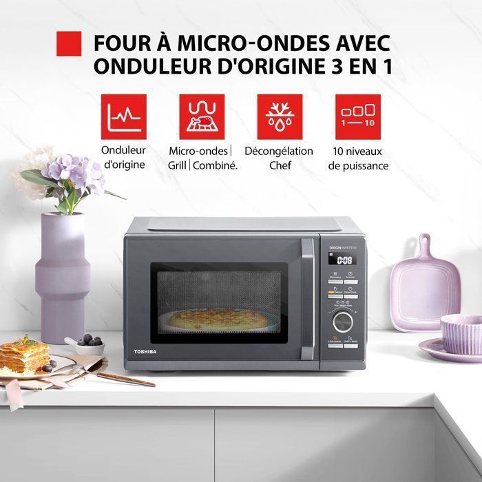 Micro-ondes combin pose libre MW3-SAC26SF(BK) 26L, 900W  Gril 1000W  Convection 2100W - Connection WiFi & Friteuse sans huile