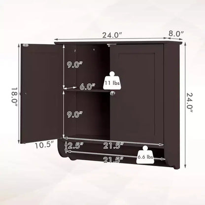 Armoire de salle de bain murale Costway avec barre porte-serviettes marron/gris