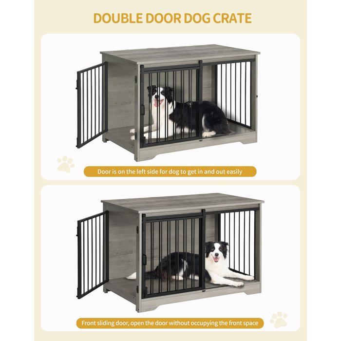 100cm Cage pour Chiens, Table d’Appoint, Niche Moderne pour Chiens, Cage pour Chiots, Maisonnette pour Animaux, 2 Portes