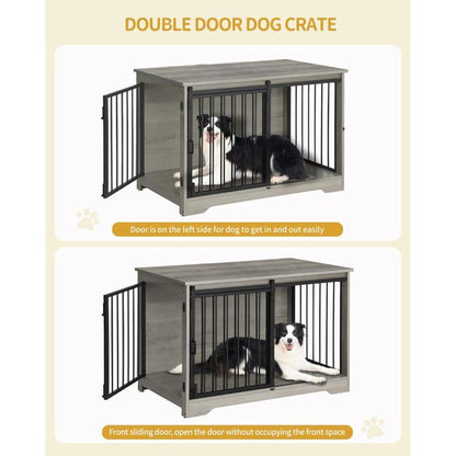 100cm Cage pour Chiens, Table d’Appoint, Niche Moderne pour Chiens, Cage pour Chiots, Maisonnette pour Animaux, 2 Portes