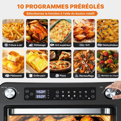Four électrique Numérique à Commande tactile, avec 10 programmes prédéfinis, Porte double vitrée, Tournebroche, Programmable 230°