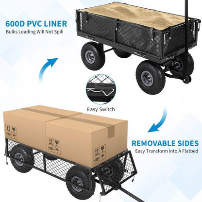 Chariot de Jardin Basculeur Renforcé - Capacité 600 lb (272 kg) -Réglable à 180° - Roues Tout-Terrain 10"- Résistant à la Rouille
