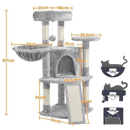 Yaheetech Arbre à Chat en Sisal Griffoir Grattoir Tour de Jeux pour Chat avec Centre d'activités Arbre a Chat Hauteur 107cm Rose