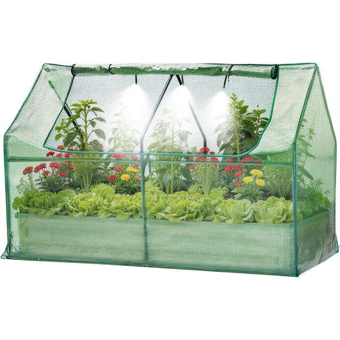 Garvee BAC A FLEUR ,Potager sur Pieds Surélevé avec Bâche en Filet,  Jardinière Surélevée en Métal avec Serre, Beige ,180x90x30cm