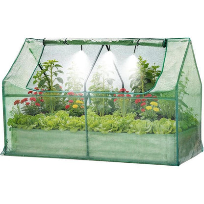 Garvee BAC A FLEUR ,Potager sur Pieds Surélevé avec Bâche en Filet,  Jardinière Surélevée en Métal avec Serre, Beige ,180x90x30cm