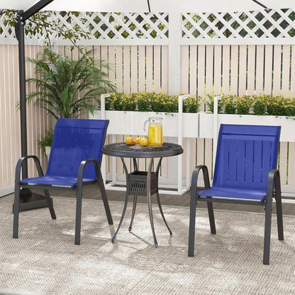 COSTWAY Lot de 2 Chaises de Jardin, Tissu Respirant, Chaises à Manger Empilables avec Accoudoirs, pour Patio Terrasse Porche, Noir