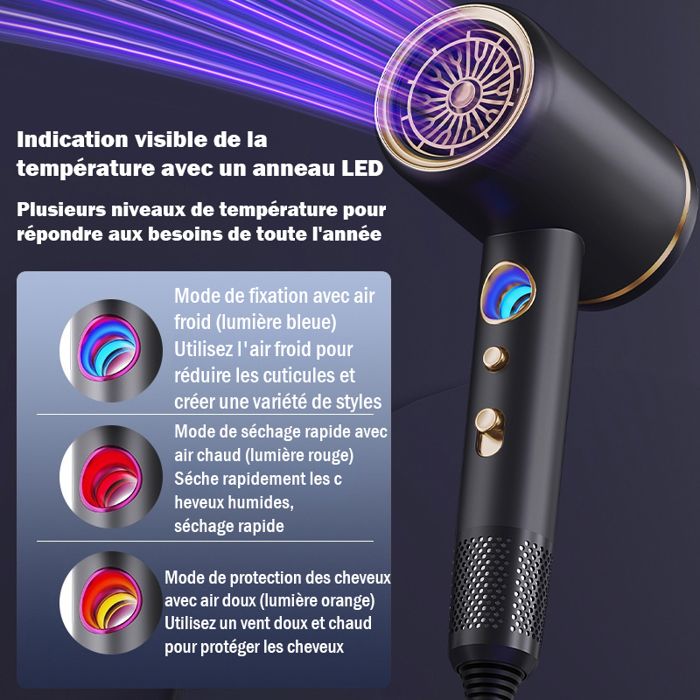 Sèche-cheveux - WENZYLIQUOX - Sans Dégâts Chaleur - 160000 tr/min - 500M ions négatifs - 1600W