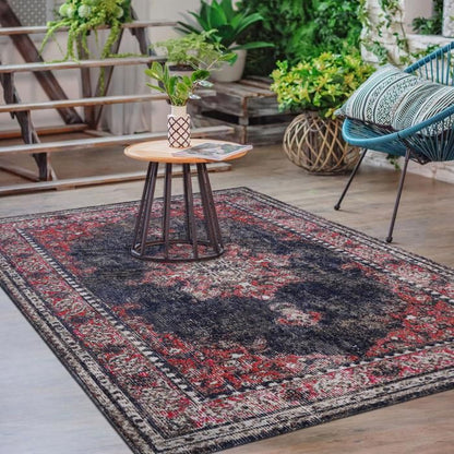 Tapis extérieur 200x280 tissé kilim rouge et brun OZLEM