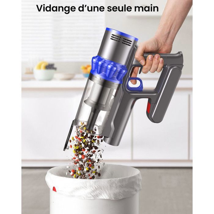 Aspirateur Balai Sans Fil - YOIMOIMO - 650W - 70000 Pa - 70 Min - Charge rapide sur le support - Vidange D'Une Seule Main