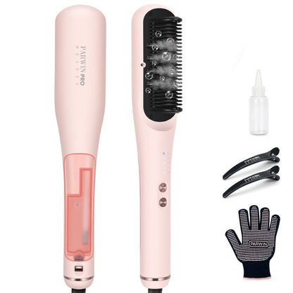 Brosse Lissante à Vapeur Pro, PARWIN PRO BEAUTY, Affichage LED, Ions & Vapeur pour Soin Double, 4 Réglages de Température – Blanc