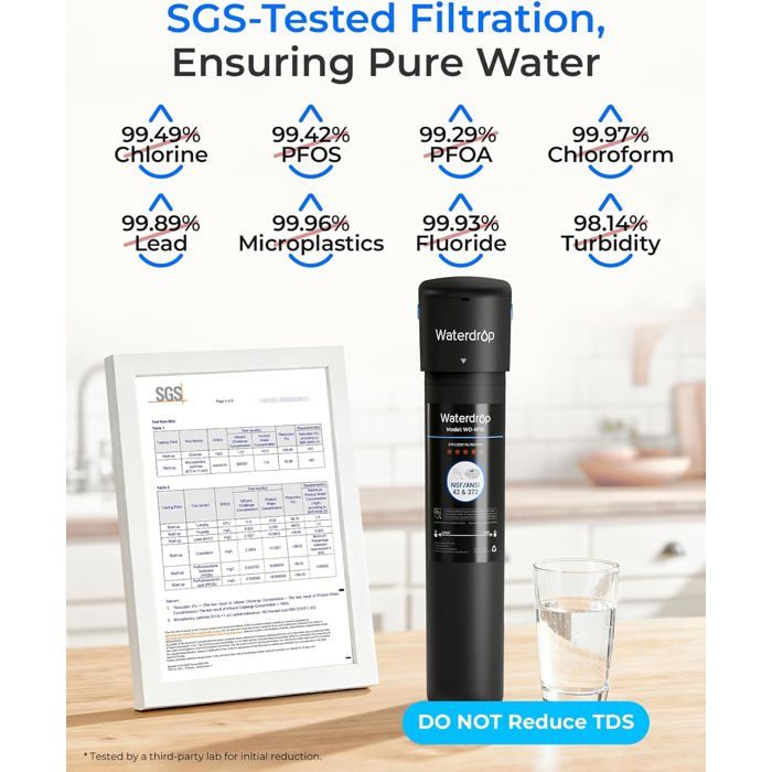Waterdrop 10UB Système de Filtre à Eau Sous Évier avec Robinet Dédié, 11K Gallons de Filtration D'eau de Grande Capacité