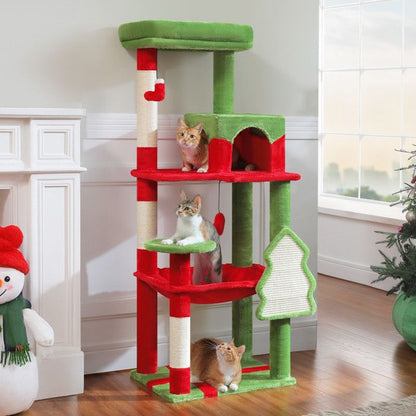 PAWZ Road Arbre à chat Design Spacieux Grande Hamac Dur Stable Avec hamac et belle maison pour chat - Cactus vert - 143 cm
