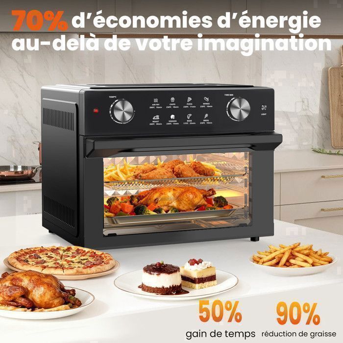 Friteuse sans Huile 12L - Panier Flexible - Écran LED - Cuisson 360° Sans Huile - 10 Programmes - Fenêtre transparente - Air fryer