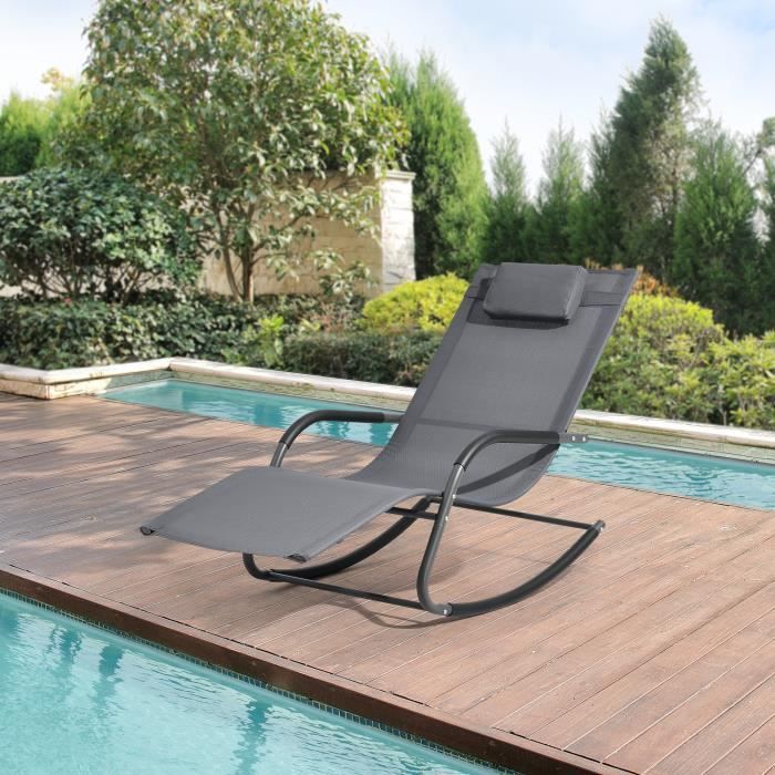 Bain de Soleil Caracena à Bascule Acier Textile 147 x 63 x 89 cm Gris Foncé