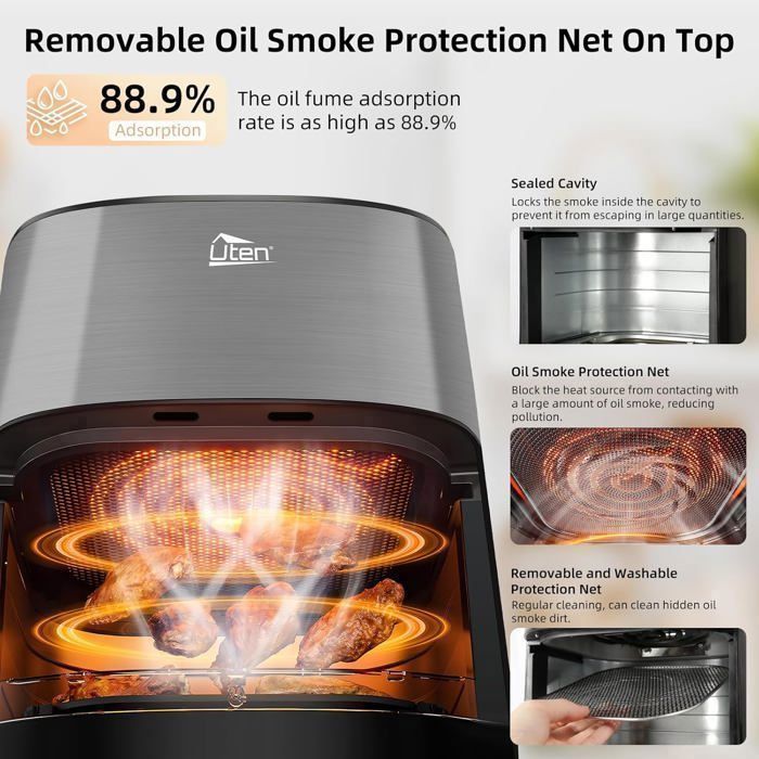 UTEN Air Fryer Sans Huile 5.5L 2000W,Friteuse à Air avec Écran Tactile LED,14 Programmes et Fenêtre Visible,Cuisson Rapide et Saine