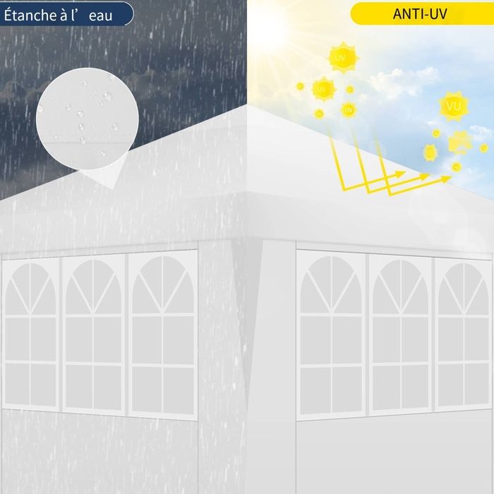 Tonnelle de Jardin 3x3m Tente Pavillon de Jardin Pliante pour Exterieur,imperméable avec 4 Côtés,Blanc