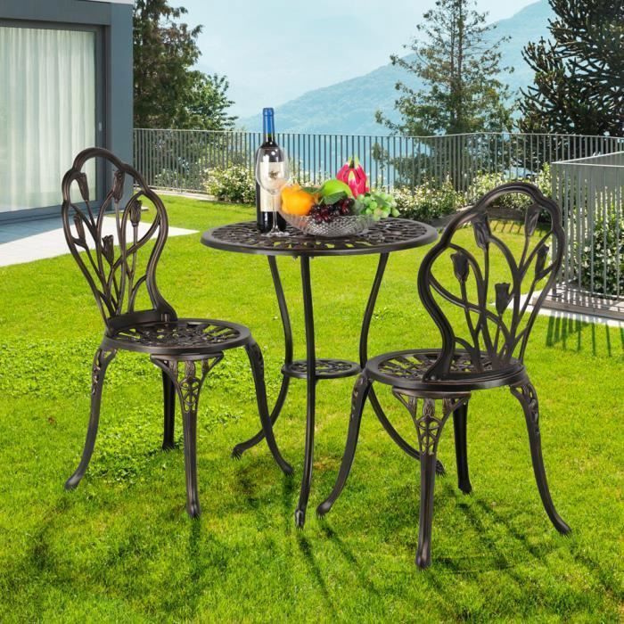 Yaheetech Ensemble Mobilier Salon de Jardin - 2 Chaise 1 Table - en Alliage d'aluminium - avec trou pour parasol -Table basse à café