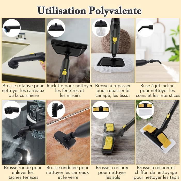 Nettoyeur Vapeur Polyvalent 2000W COSTWAY pour Punaises de Lit-5 BAR-15 Accessoires et Manomètres-Réservoir 1,8L-160°C-4 Roue-Jaune