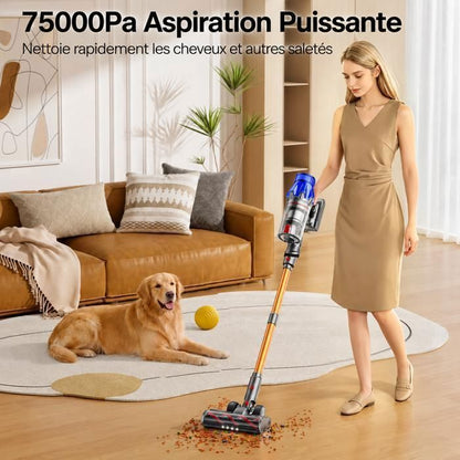 Laresar Aspirateur Balai sans Fil, 65KPa/600W/70 Mins,Tuyau Extensible 1M, Parfumé, Chargement Mural, Poils d'Animaux/Tapis/Voiture