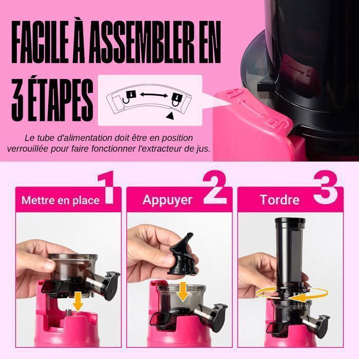 Extracteur de Jus - VENTRAY - Ginnie - Compact - 100 Watt - Rose vif