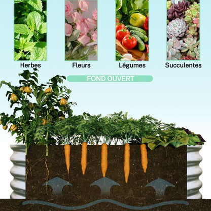 Lot de 2 Jardinière surélevée d'extérieur - BELLEMAVE - Bac de jardin métal galvanisé - Robuste - Antirouille- 243,84x121,92x30,48cm