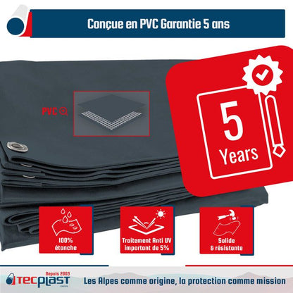 TECPLAST Pack Toile Pergola Gris Anthracite 3x4 m + Sandow Blanc 20m - Bâche Pergola prête à poser LP506PR Garantie 5 ans