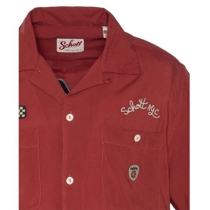 Chemise Schott SHBOWLING - SCHOTT - Rouge - Col camionneur - Manches courtes - Fermeture boutonnée