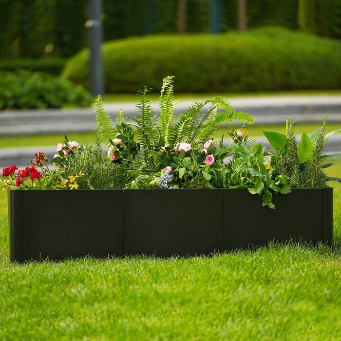 Bac à Fleurs Métal Surélevé 136x52x30 cm, Assemblage Sans Outil – Coins Arrondis – Anti-débordement，Carré potager avec fond