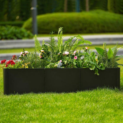Bac à Fleurs Métal Surélevé 136x52x30 cm, Assemblage Sans Outil – Coins Arrondis – Anti-débordement，Carré potager avec fond