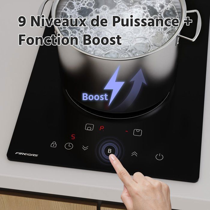Plaque Induction FIREGAS 60 cm – 3 Foyers, 7400 W, Chauffage Rapide, Design Moderne, Haute Performance